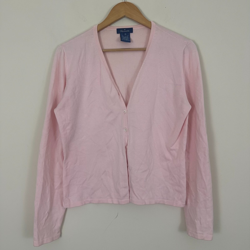 Faconnable Cardigan Sweater Pink Cotton Parisian French VTG Preppy Womens M